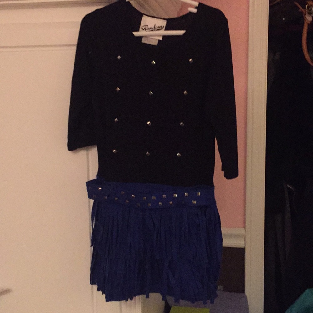 Adorable black/blue fringe dress -size 6 -EUC!!